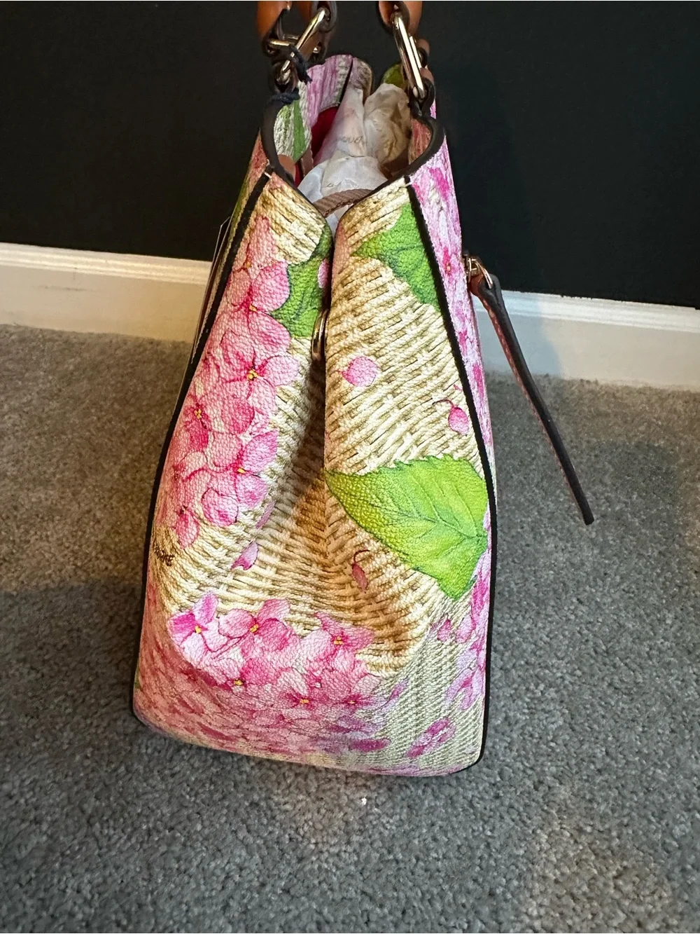 Dooney & Bourke Hydrangea Basketweave Zip Satchel Pink